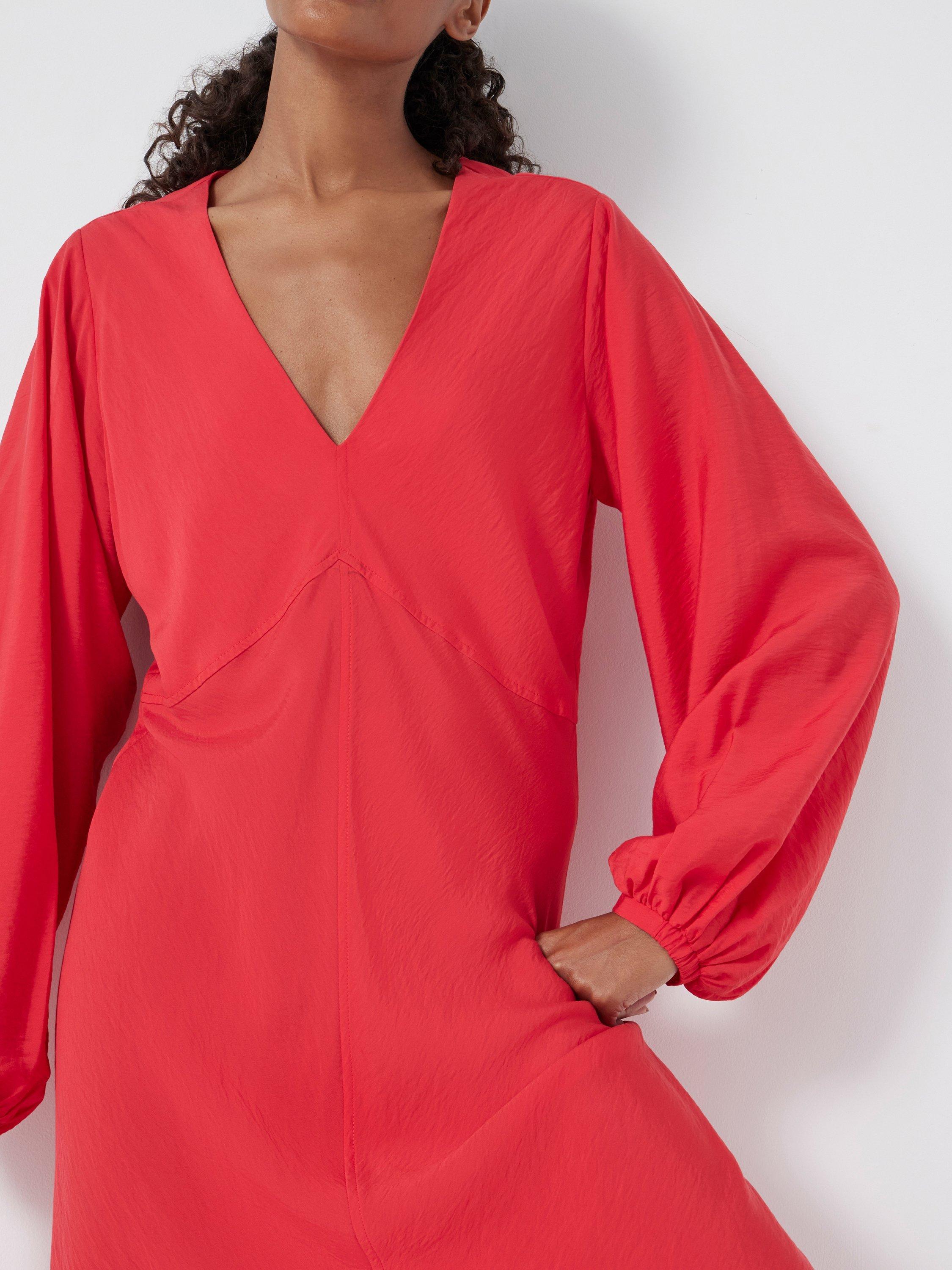 Product image 5 of 5, which shows HUSH Grace V-Neck Long Sleeve Midi Dress, True Red, L