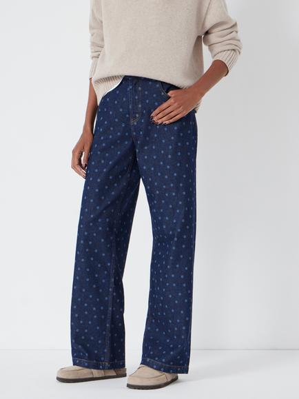 HUSH Romy Laser Spot Print Denim Cotton Jeans, Blue
