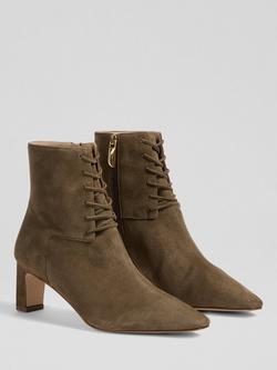 L.K.Bennett Betty Suede Lace Up Boots - view 2, Khaki