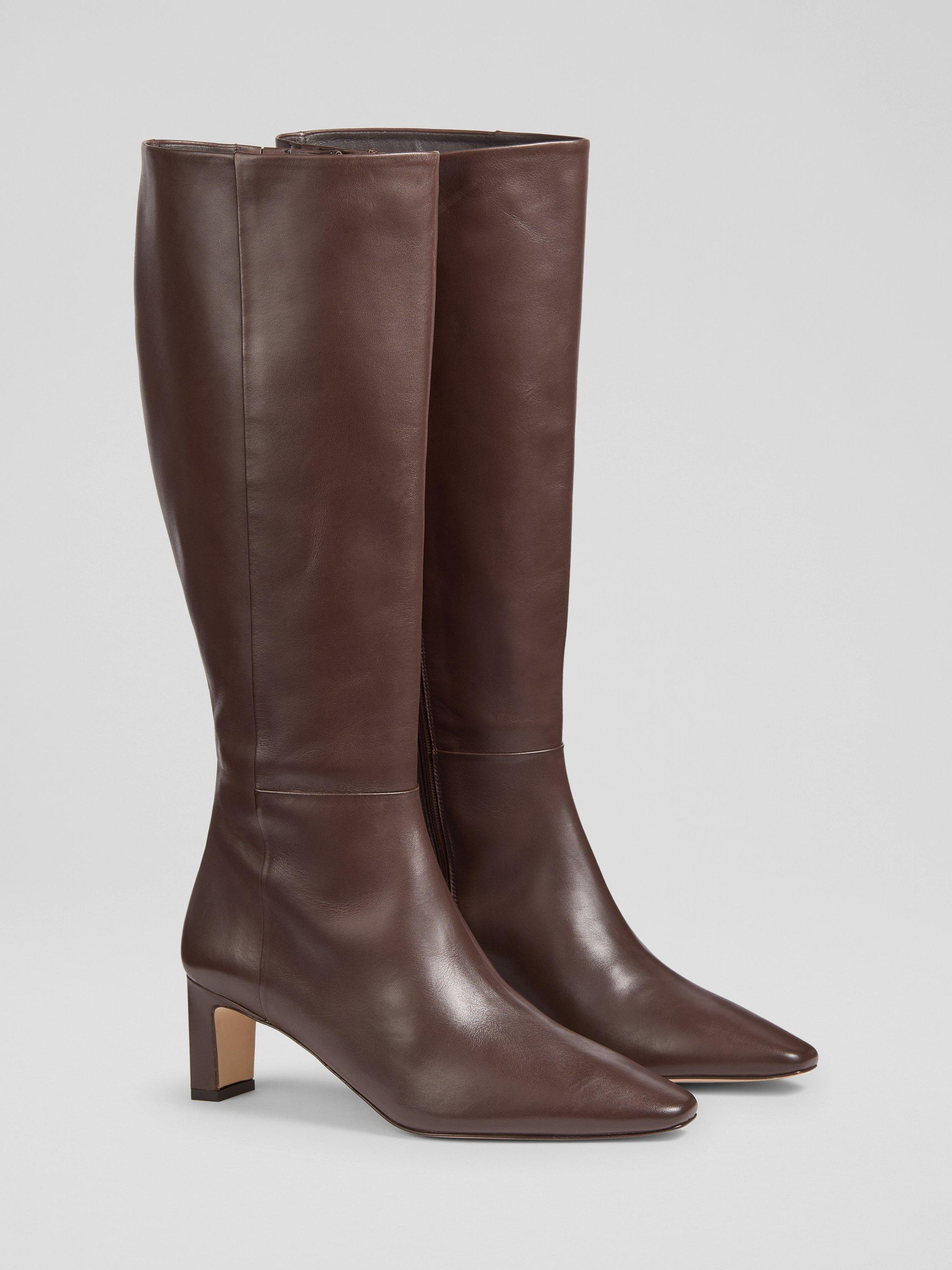 Product image 2 of 3, which shows L.K.Bennett Margarite Leather Knee High Boots, Chocolate, 6