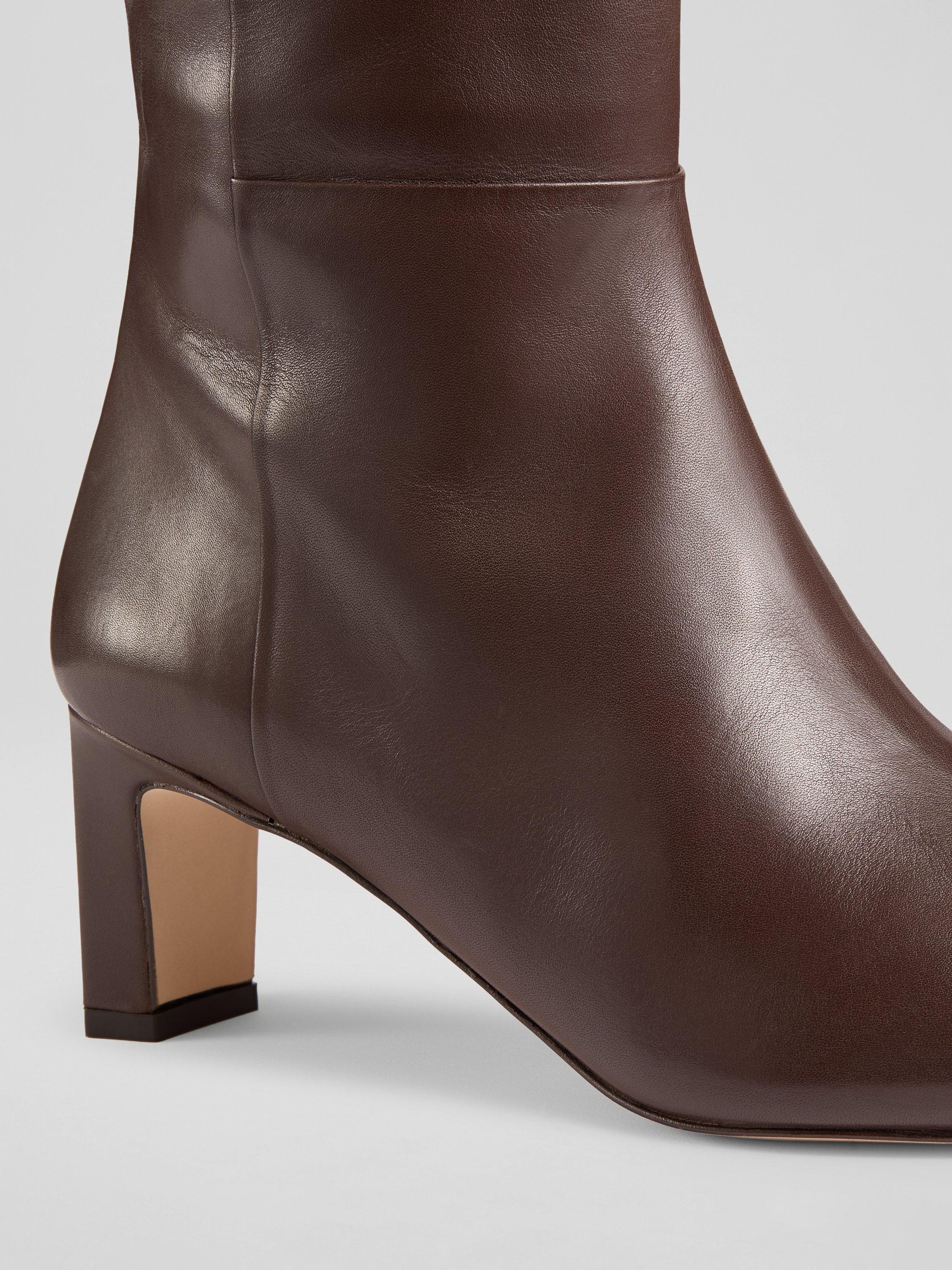 Product image 3 of 3, which shows L.K.Bennett Margarite Leather Knee High Boots, Chocolate, 6