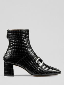 L.K.Bennett Nadima Patent Croc Leather Ankle Boots, Black, Black