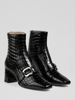 L.K.Bennett Nadima Patent Croc Leather Ankle Boots, Black - view 2, Black