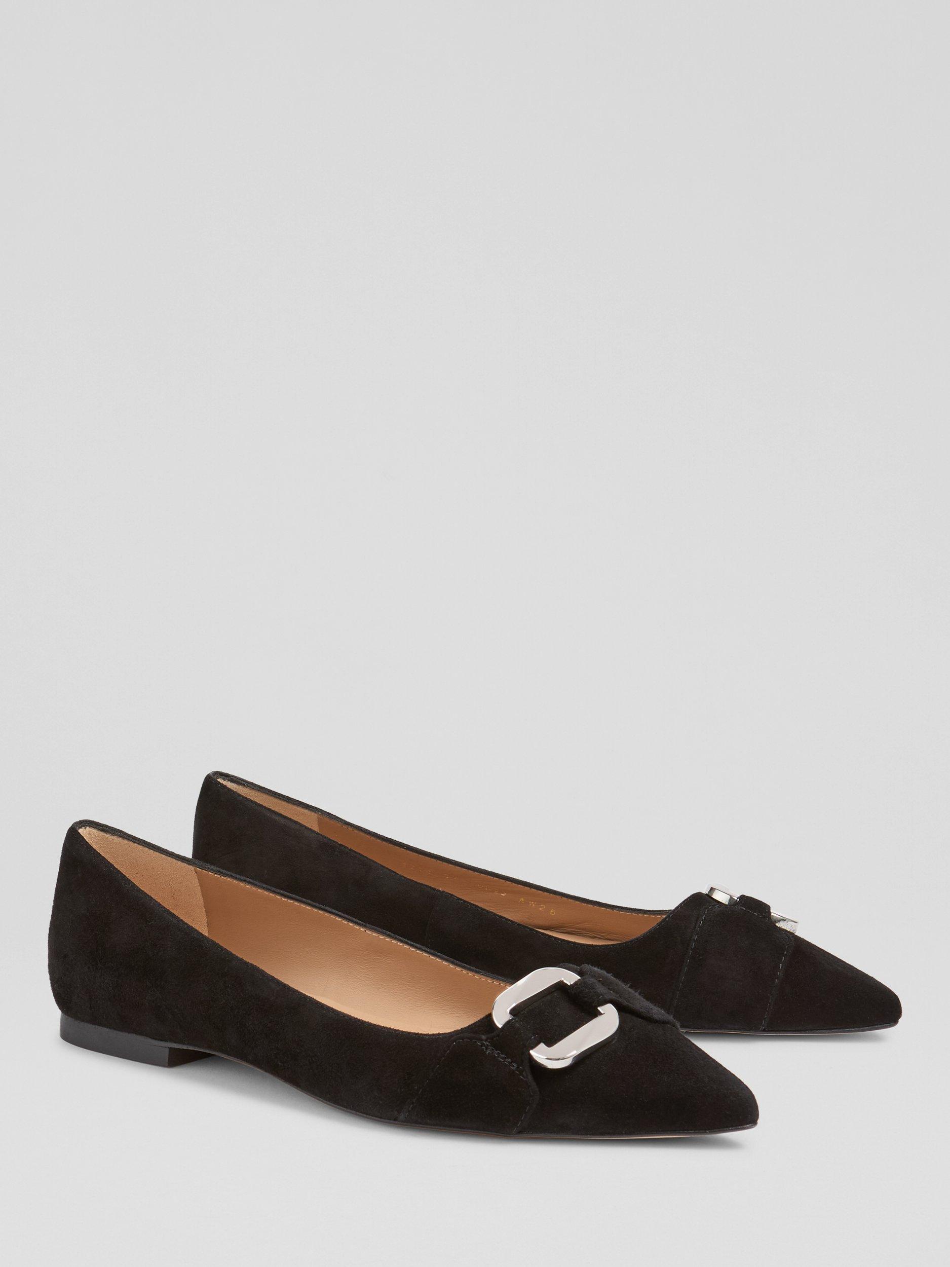 Product image 2 of 3, which shows L.K.Bennett Ethel Suede Pointed Flats, Black, 3