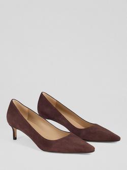 L.K.Bennett Ava Suede Pointed Kitten Heel Court Shoes - view 2, Chocolate