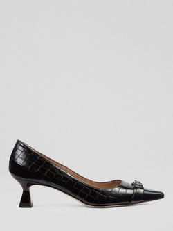 L.K.Bennett Jen Croc Leather Closed Court Shoes, Black, Black