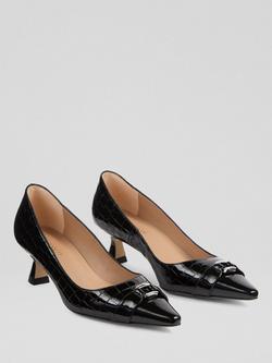 L.K.Bennett Jen Croc Leather Closed Court Shoes, Black - view 2, Black