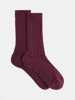HUSH Murica Cashmere Blend Ribbed Socks, Wine Red