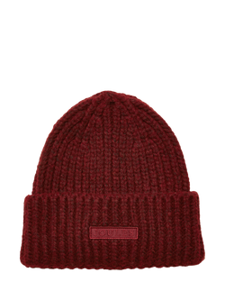 Joules Rib Knit Beanie Hat, Berry Red