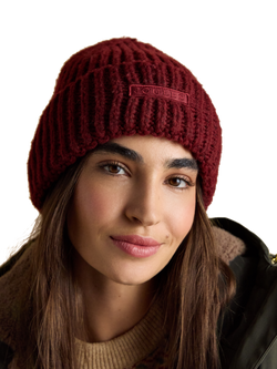 Joules Rib Knit Beanie Hat - view 2, Berry Red