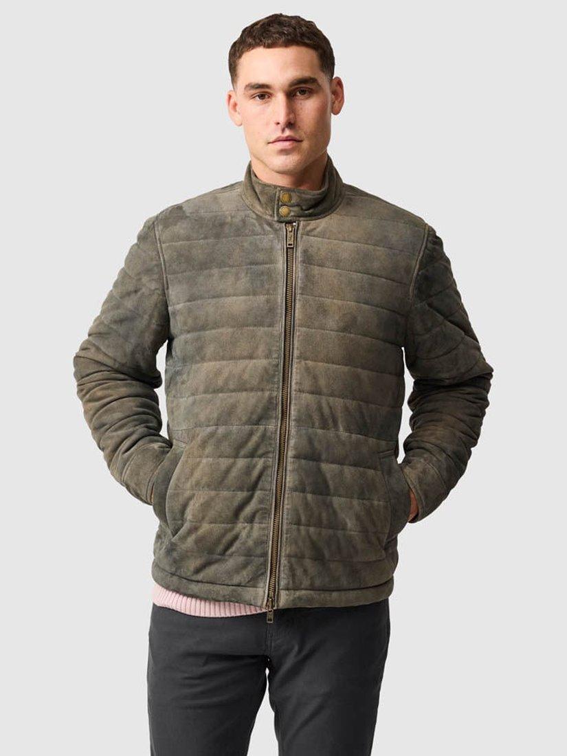 Product image 1 of 6, which shows Rodd & Gunn Long Islaea Leather Harrington Jacket , Mouse, L