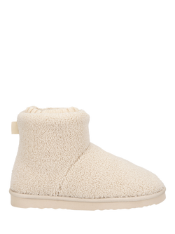 totes Isotoner Women's Cuff Detail  Borg Slipper Boots, Cream, Cream