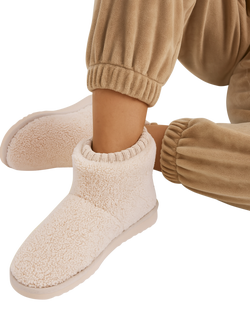 totes Isotoner Women's Cuff Detail  Borg Slipper Boots, Cream - view 2, Cream