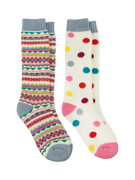 totes toasties Women's Welly Boot Socks Twin Pack, Multi, Multi