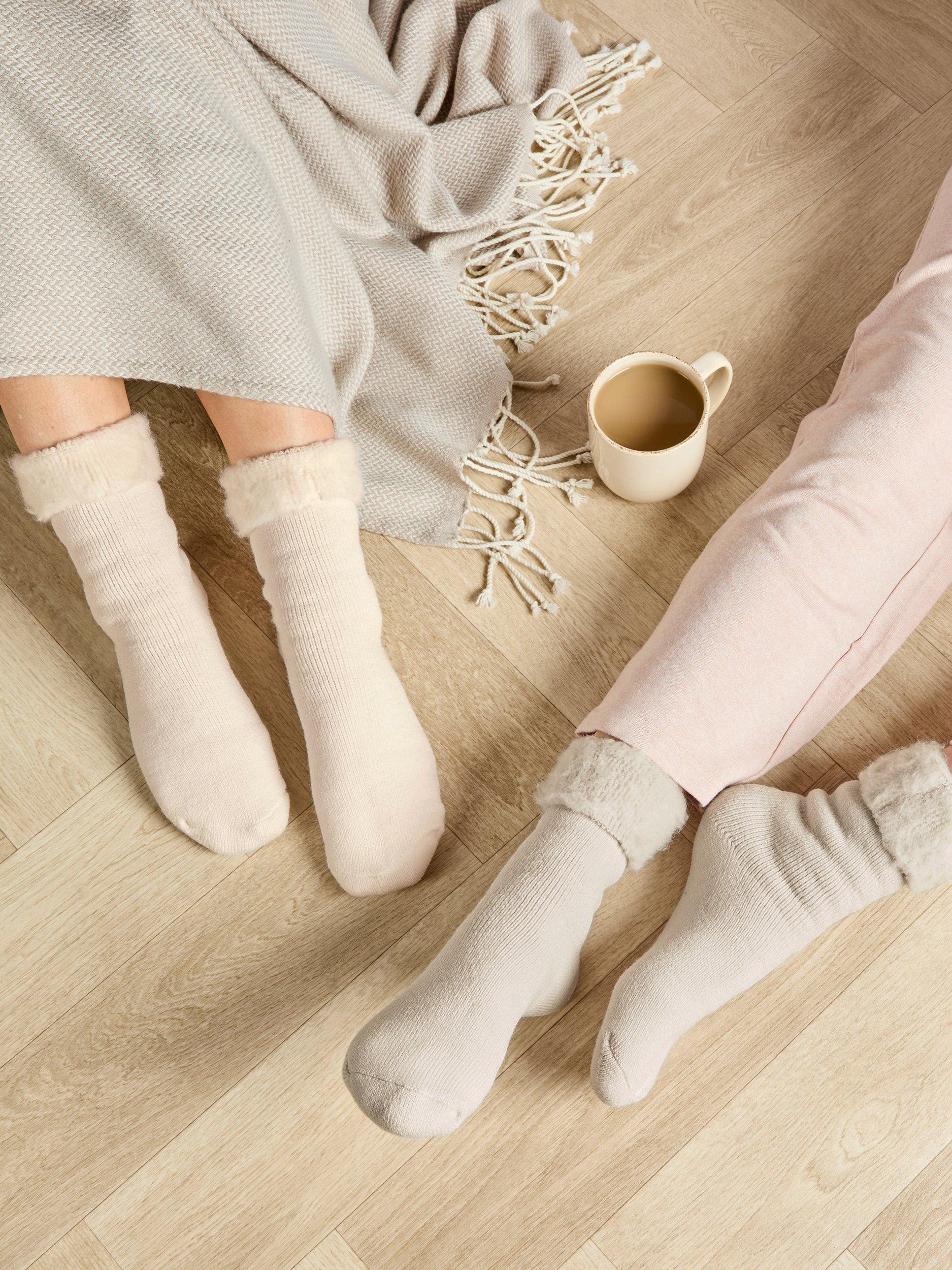 Product image 4 of 7, which shows totes Toasties Brushed Thermal Bed Socks, Grey/Oat, One Size