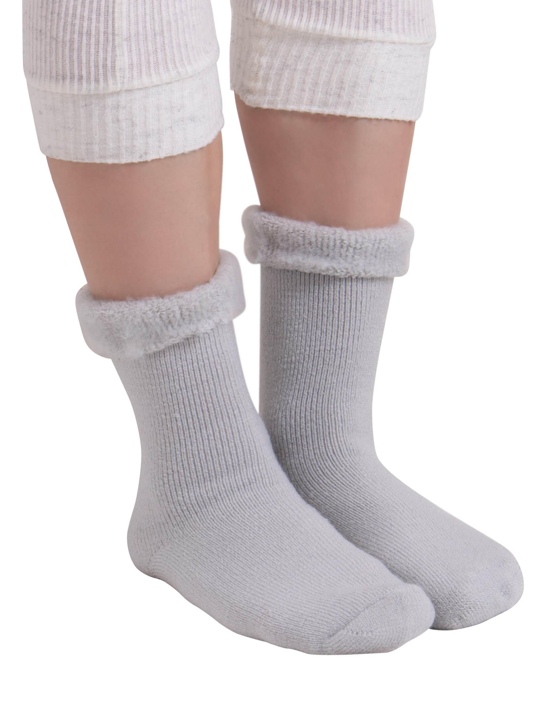 Product image 5 of 7, which shows totes Toasties Brushed Thermal Bed Socks, Grey/Oat, One Size