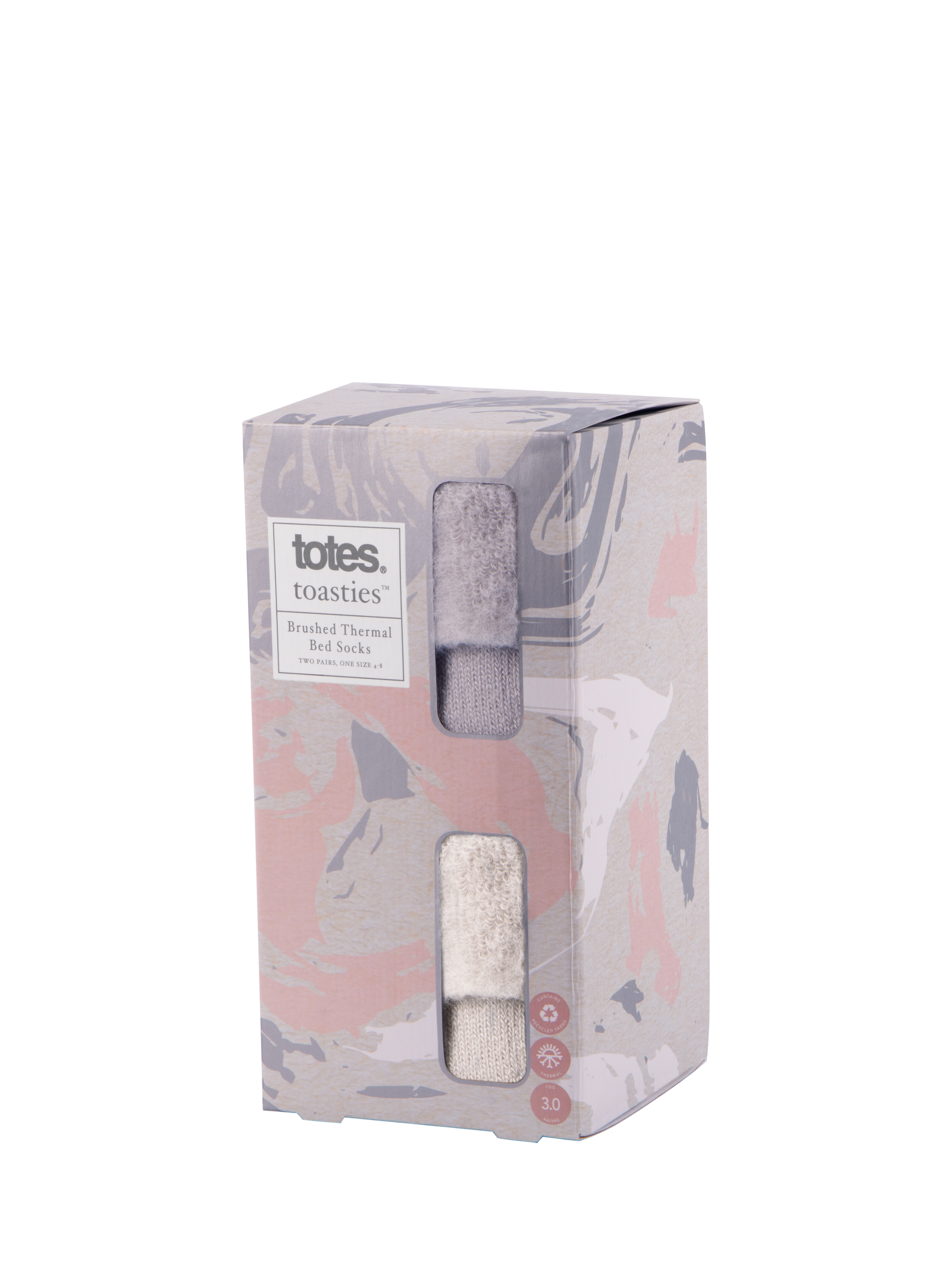 Product image 6 of 7, which shows totes Toasties Brushed Thermal Bed Socks, Grey/Oat, One Size