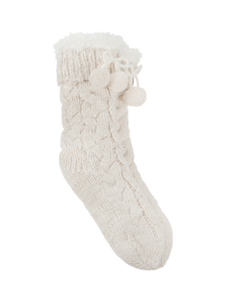 totes toasties Women's Chunky Knit Slipper Socks, Cream, Cream