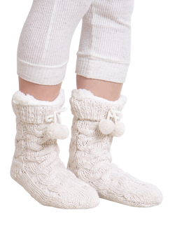 totes toasties Women's Chunky Knit Slipper Socks, Cream - view 2, Cream
