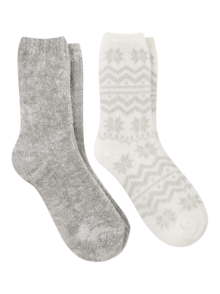 totes Women's FairIsle & Chenille Bed Socks, Grey/Fair Isle, Twin Pack, Grey / Fair Isle