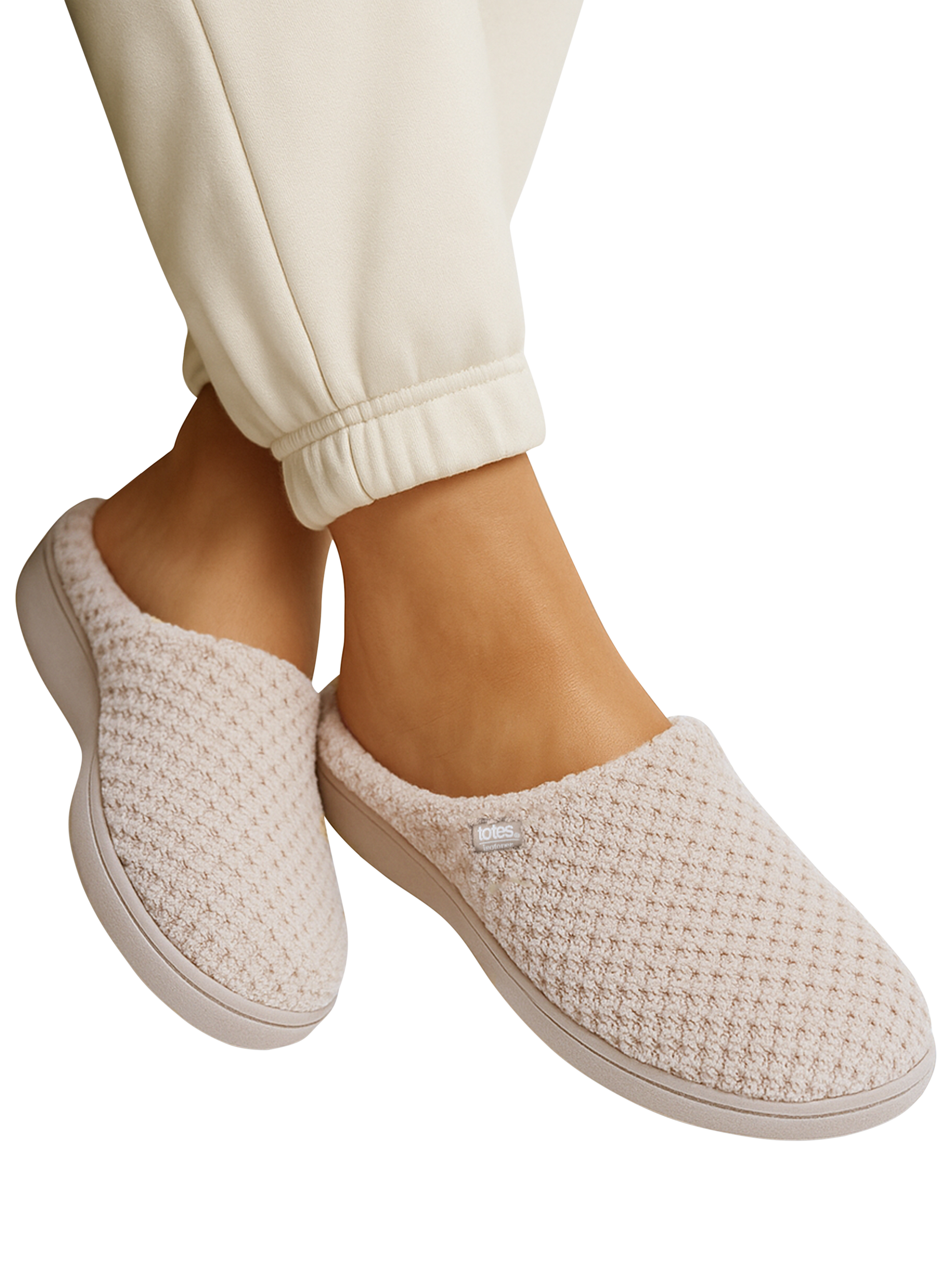 Product image 2 of 6, which shows totes Isotoner Women's Popcorn Terry Mule Slippers, Oat, 4