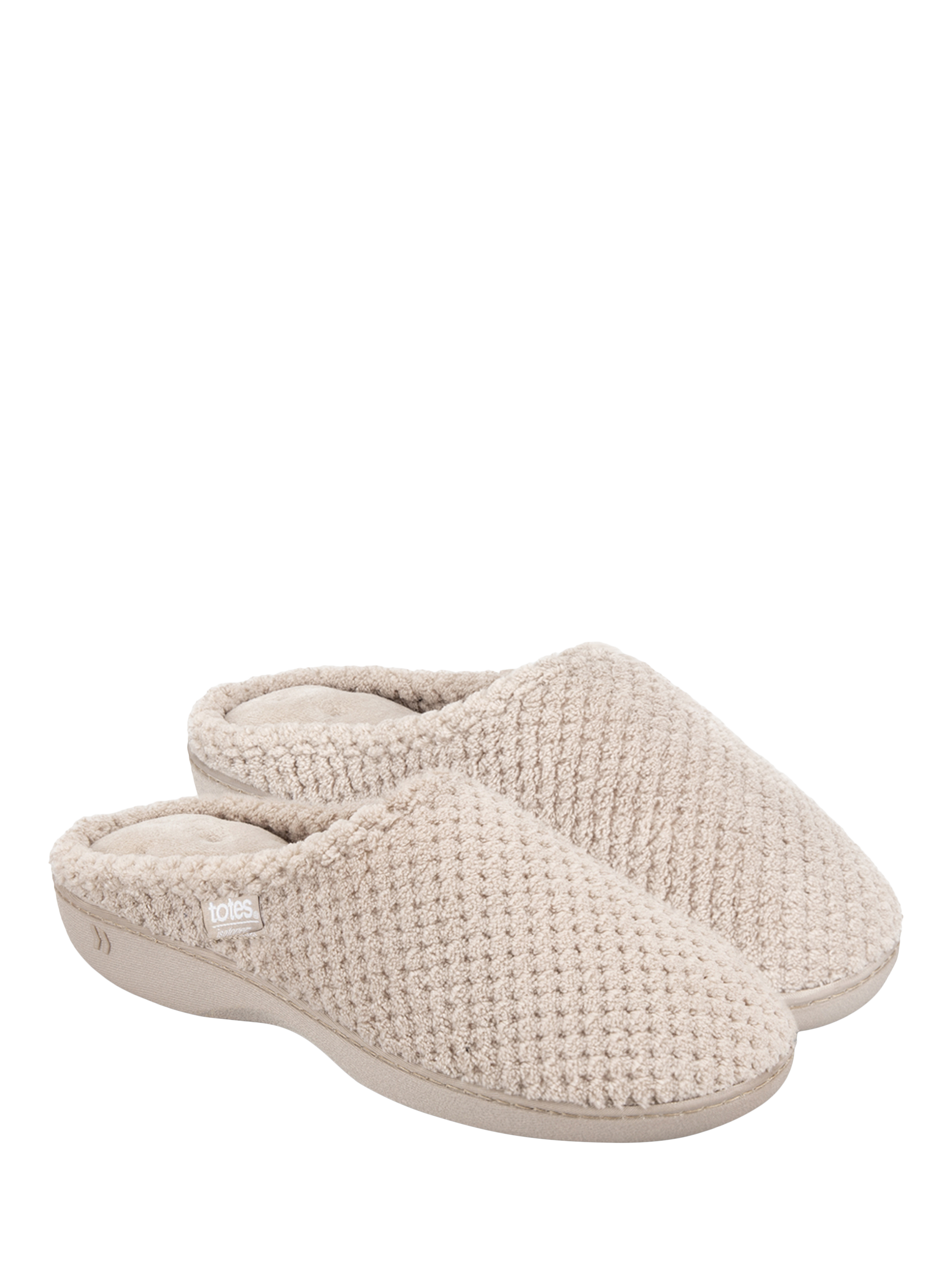 Product image 3 of 6, which shows totes Isotoner Women's Popcorn Terry Mule Slippers, Oat, 4