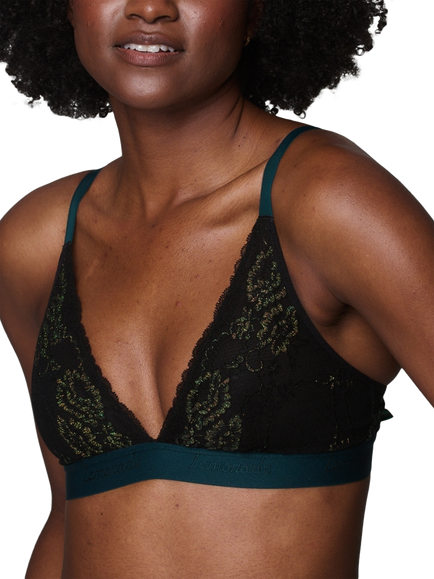 Lemonade Dolls Wicked Elphaba Shimmer Lace Bralette, Forest Green, Forest Green