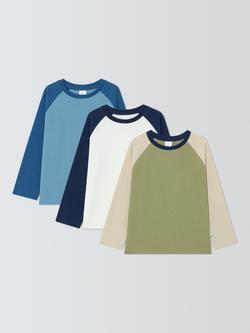 John Lewis Kids' Raglan Sleeve Tops, Pack of 3, Blue,green,gardenia, Blue,green,gardenia