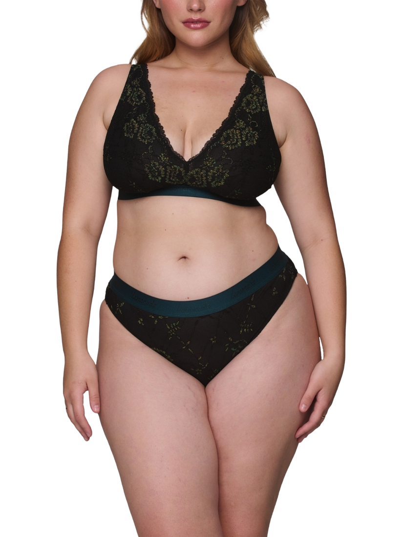 Product image 1 of 4, which shows Lemonade Dolls Wicked Elphaba Shimmer Lace Knickers, Forest Green, 8