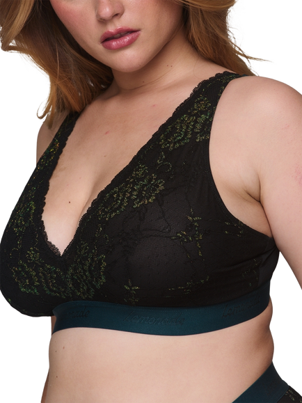 Lemonade Dolls Wicked Elphaba Shimmer Lace Full Cup Bra, Forest Green, Forest Green