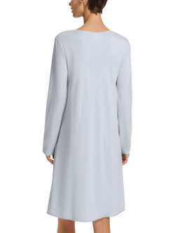 Hanro Silk Rich Trim Long Sleeve Nightdress, Powder Blue - view 2, Powder Blue