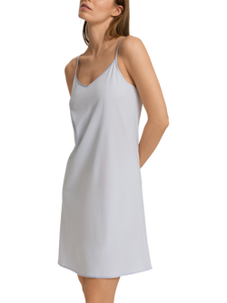 Hanro Silk Rich Trim Spaghetti Strap Nightdress, Powder Blue, Powder Blue