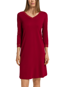 Hanro Moments Lace Trim Nightdress, Red Dahlia, Red Dahlia