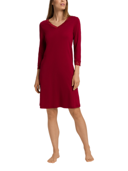 Hanro Moments Lace Trim Nightdress, Red Dahlia - view 2, Red Dahlia
