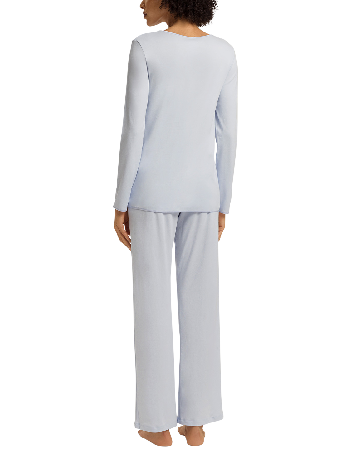 Product image 2 of 6, which shows Hanro Silk Rich Trim Long Pyjama Set, Powder Blue, XS