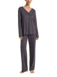 Hanro Una Stitch Trim Long Pyjama Set, 2183 Black Pearl