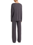 Hanro Una Stitch Trim Long Pyjama Set, 2183 Black Pearl