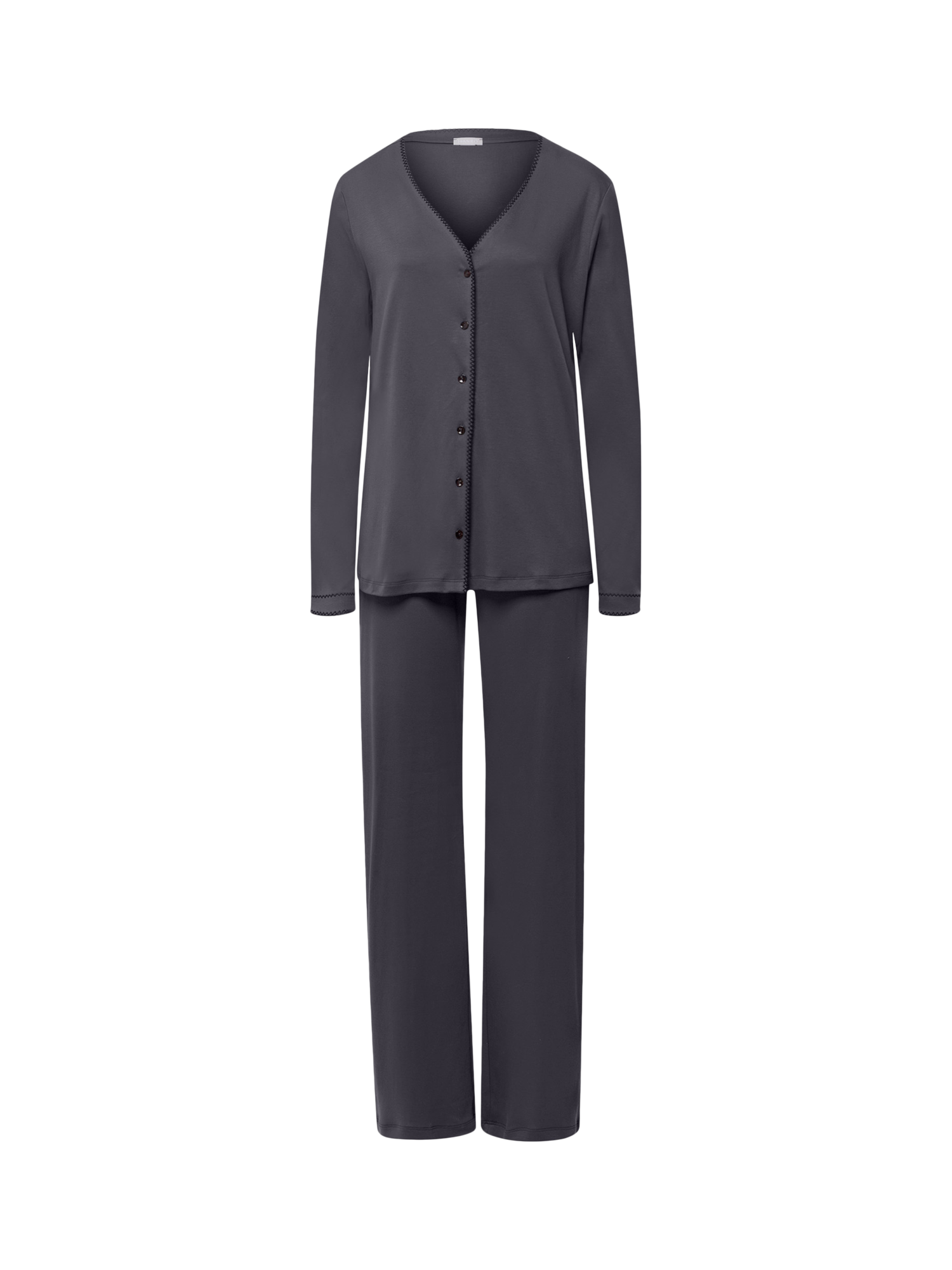 Product image 4 of 5, which shows Hanro Una Stitch Trim Long Pyjama Set, 2183 Black Pearl, XS