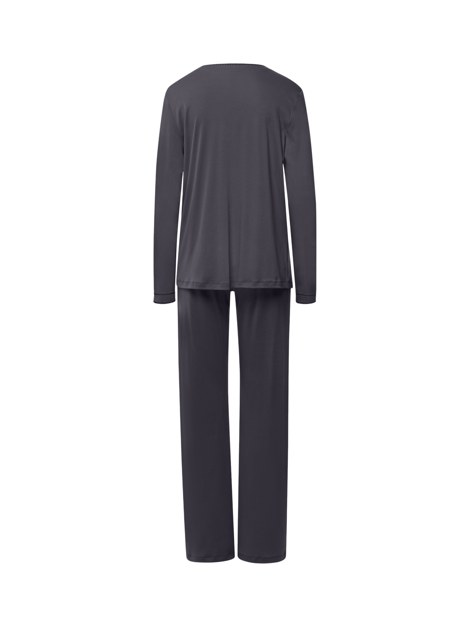 Product image 5 of 5, which shows Hanro Una Stitch Trim Long Pyjama Set, 2183 Black Pearl, XS