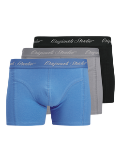 Jack & Jones Kids' Cotton Rich Trunks, Pack of 3, Blue/Grey/Black, Blue/Grey/Black