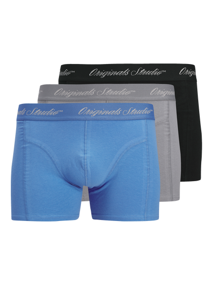 Jack & Jones Kids' Cotton Rich Trunks, Pack of 3, Blue/Grey/Black, Blue/Grey/Black