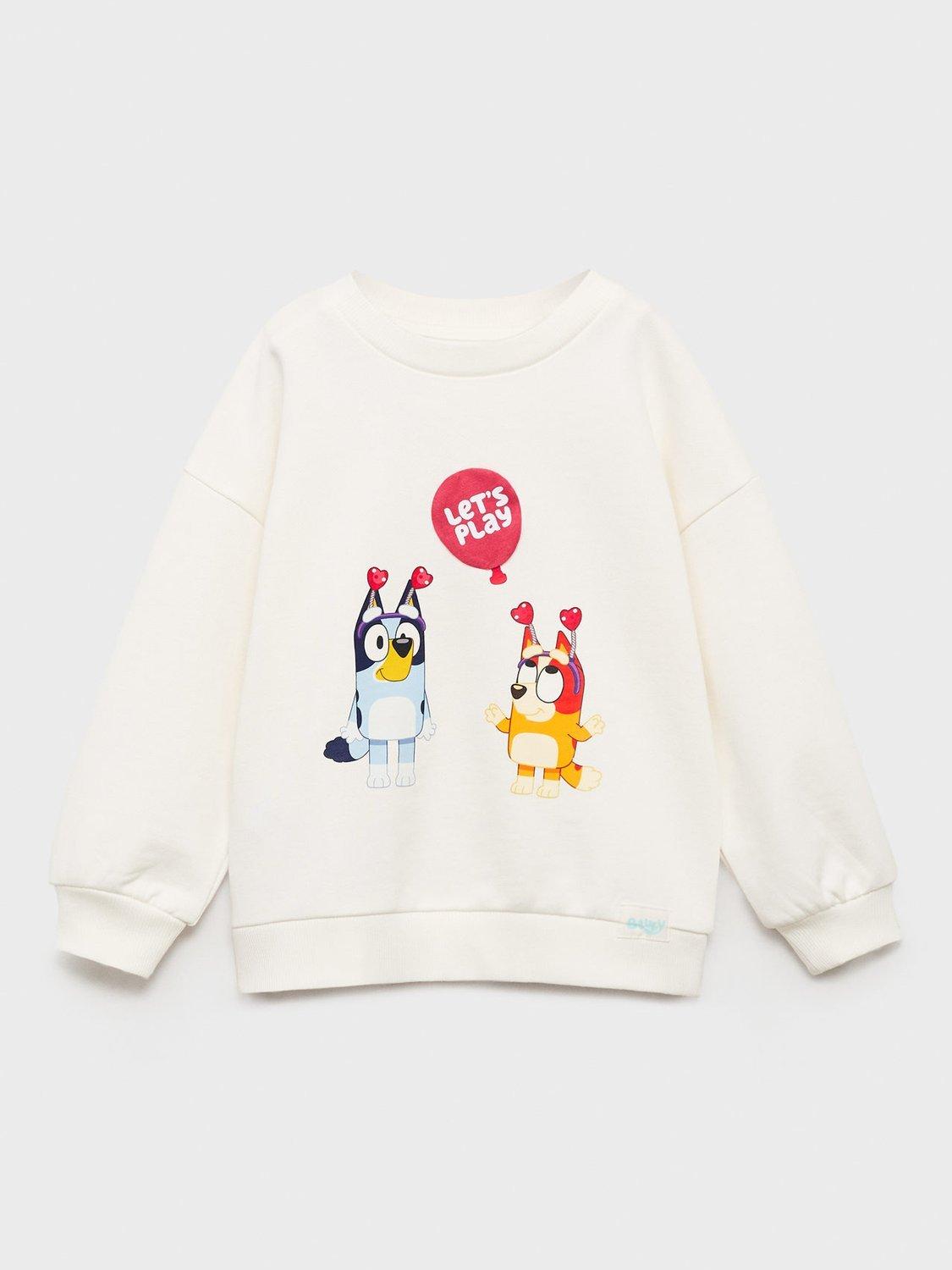 Product image 1 of 4, which shows Mango Kids' Cotton Bluey Sweatshirt, Natural White, 2-3 years