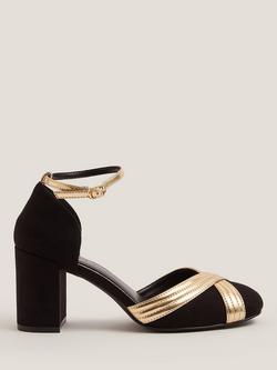 Monsoon Joy Metallic Crossover Court Shoes, Black/Gold, Black/Gold