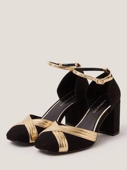 Monsoon Joy Metallic Crossover Court Shoes, Black/Gold - view 2, Black/Gold