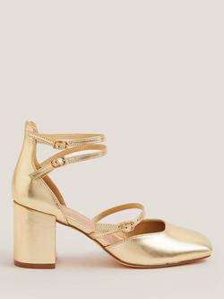 Monsoon Edie Heeled Mary Jane Shoes, Gold, Gold