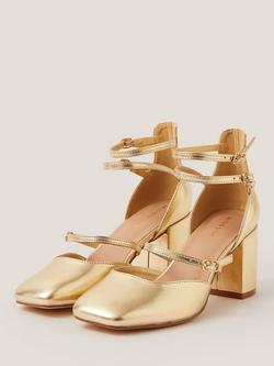Monsoon Edie Heeled Mary Jane Shoes, Gold - view 2, Gold