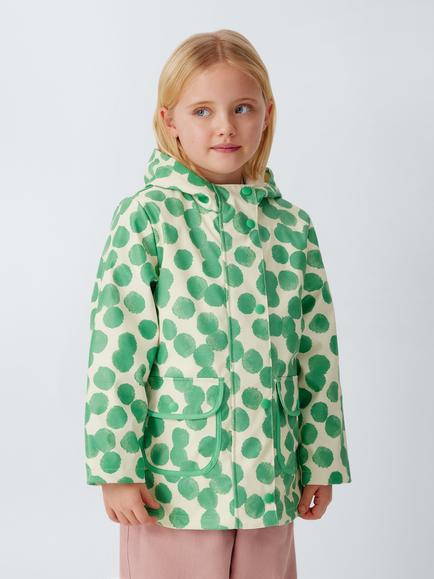 John Lewis Kids' Spot Shower Resistant Mac, Green, White, Green, White