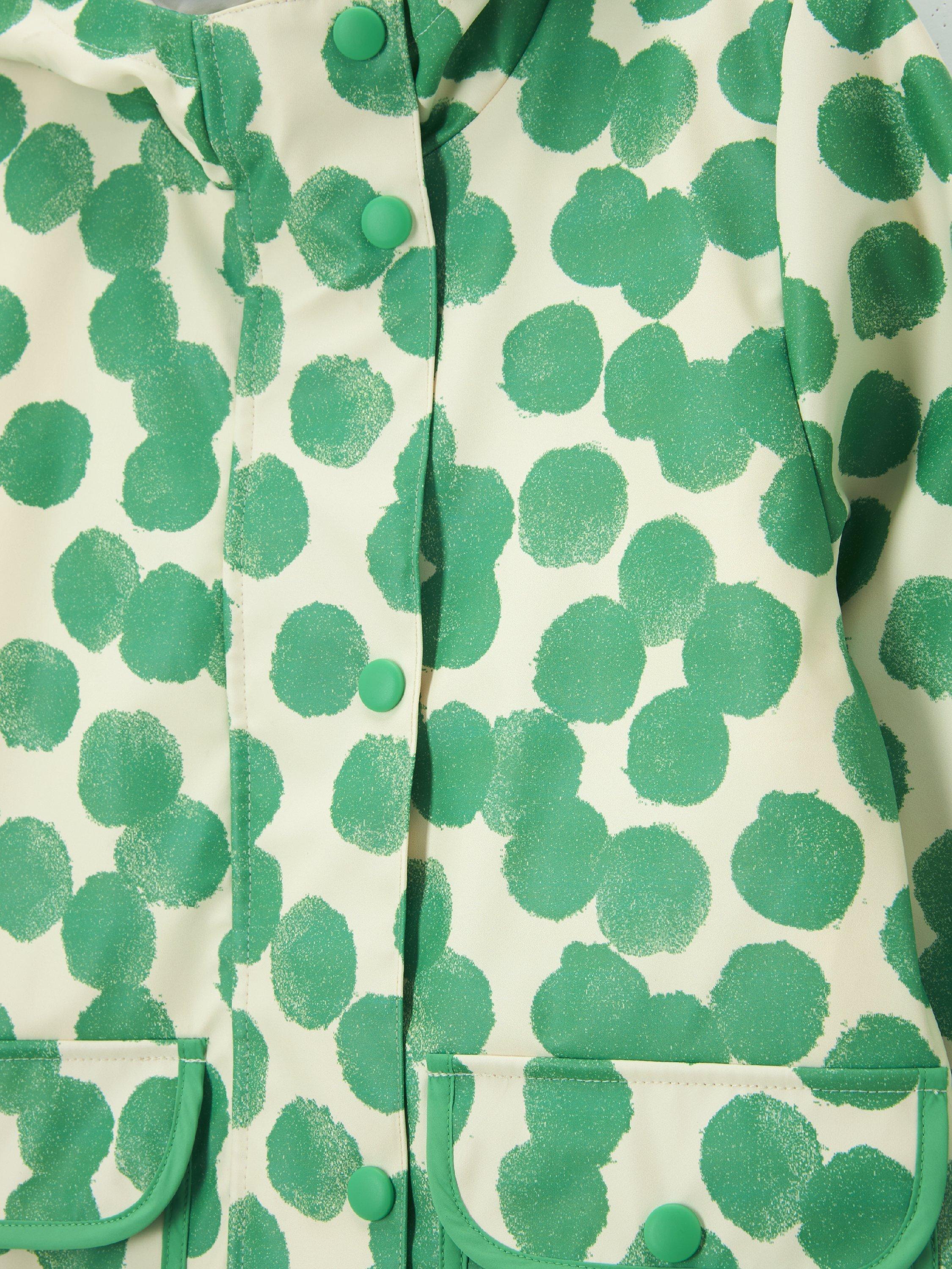 Product image 3 of 3, which shows John Lewis Kids' Spot Shower Resistant Mac, Green, White, 3 years