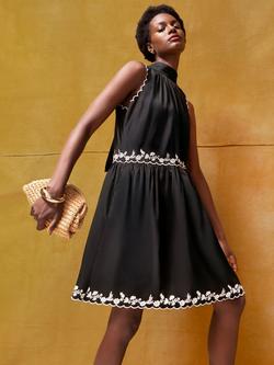 Ro&Zo Cotton Floral Sleeveless High Neck Midi Dress, Black