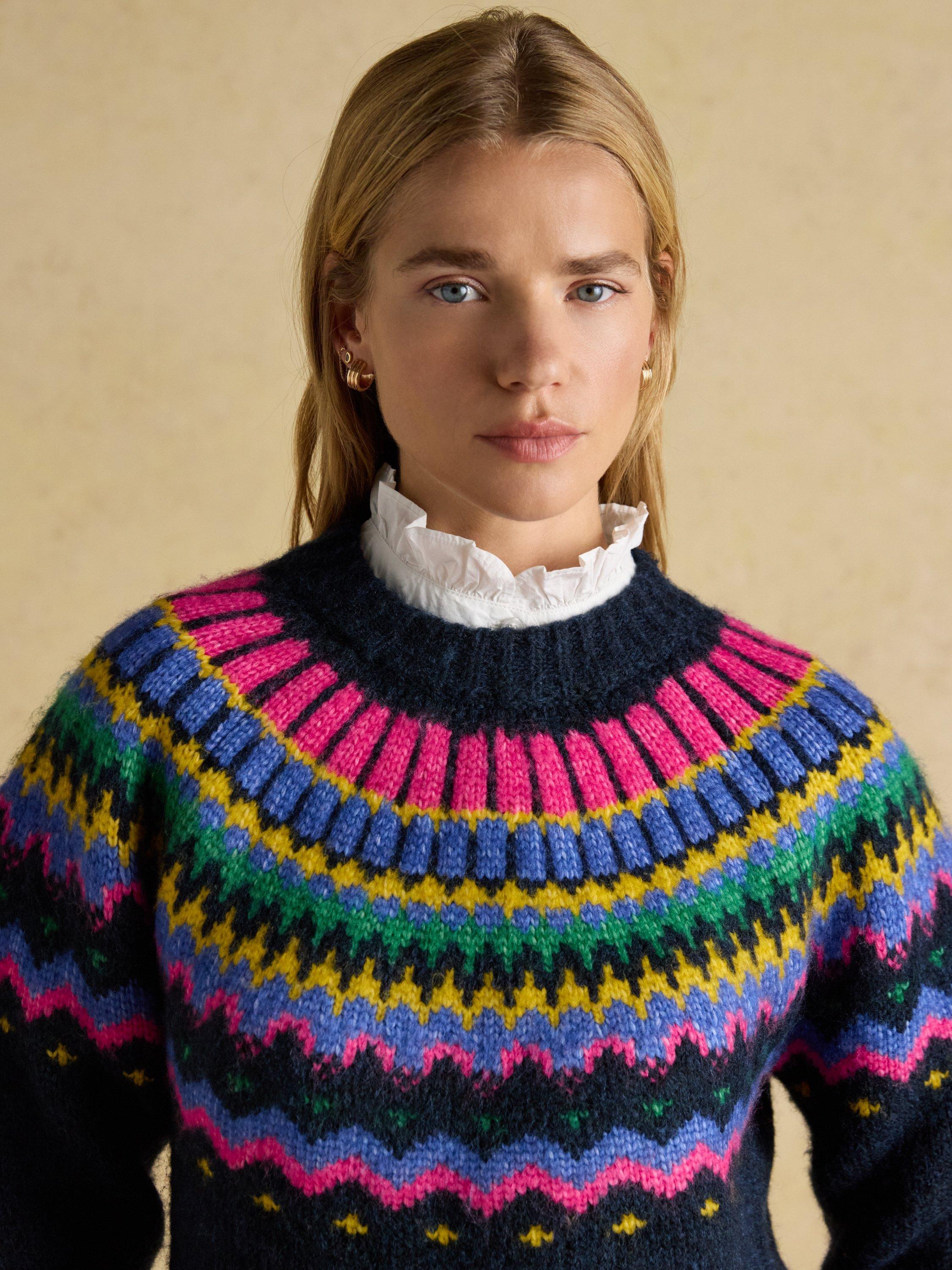 Product image 8 of 8, which shows Joules Crew Neck Fair Isle Jumper, Navy, XS